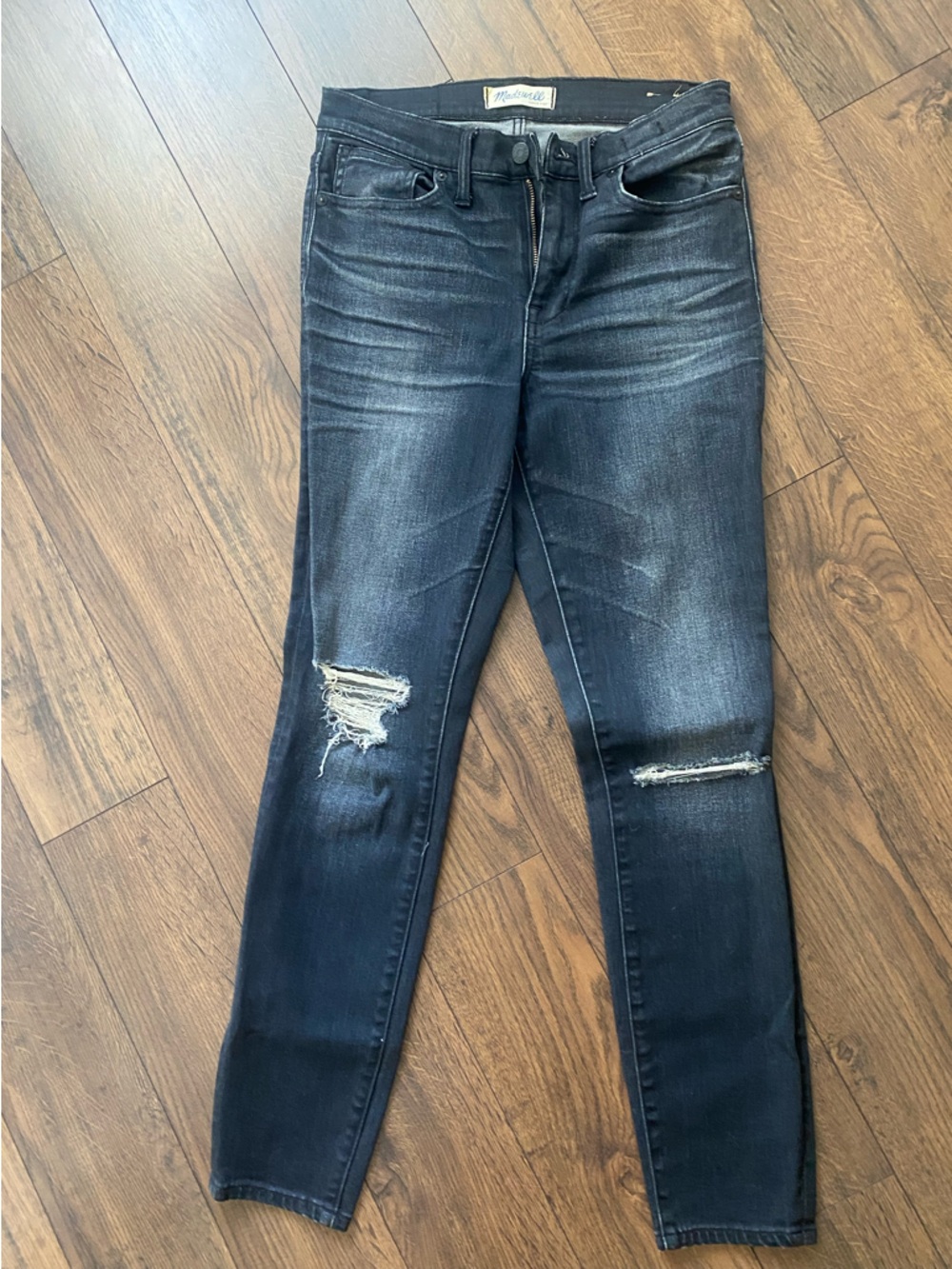 Madewell Faded Black  Jeans with Knee Rips